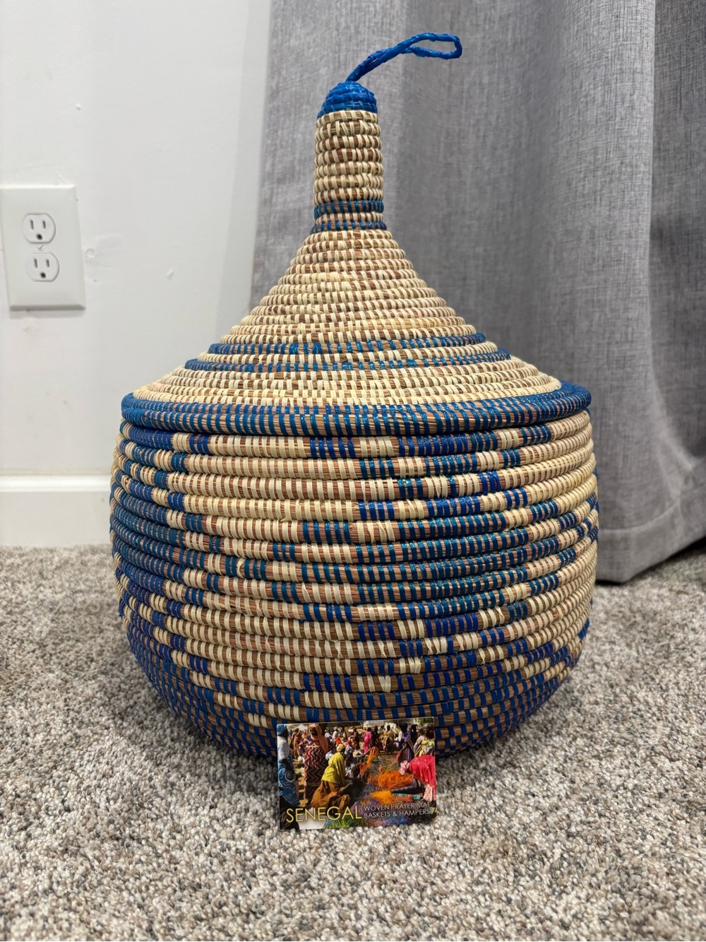 Handwoven Senegalese lidded Basket Natural Grass & Recycled Plastic Fibers